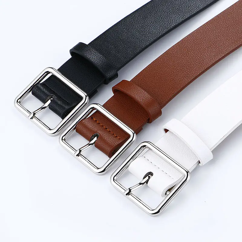 Newest Design Woman Belt Silver Square Pin Buckle Leather Belts For Women Wide Wrap Cinturon Jeans Black Kemer Party Decorated