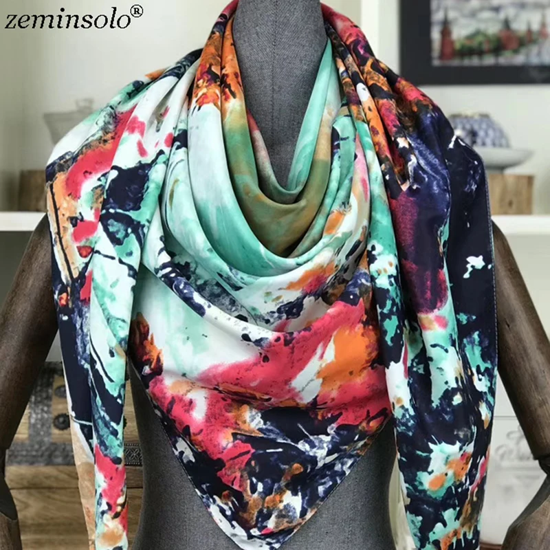 Foulard de marque de luxe en soie pour femmes, carré imprimé Floral, grande écharpe en sergé de soie, bandana, châles, printemps