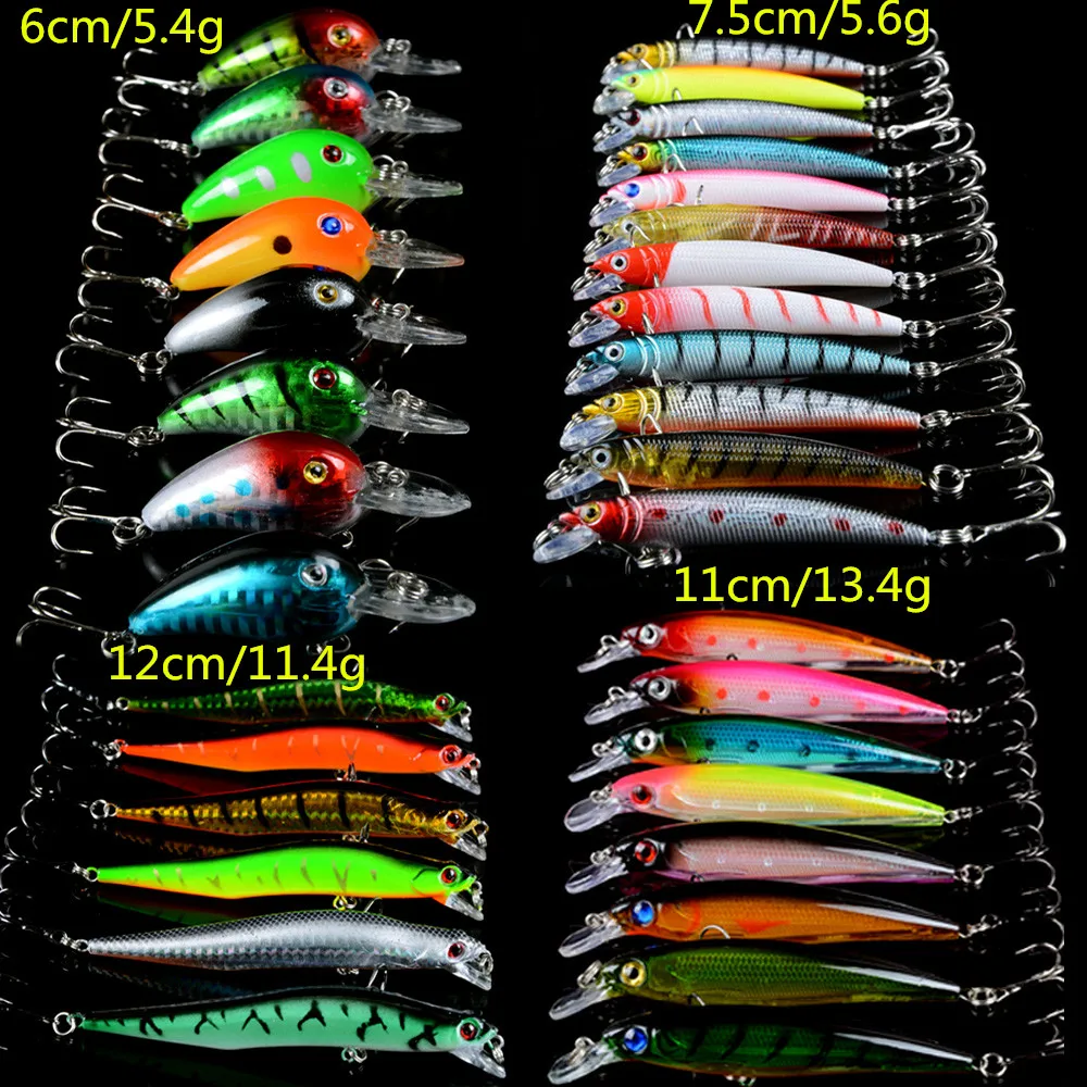 Hot 34pcs/Lot High Quality Fishing Lure Mixed 4 Models  34 Color Minnow Lure Fishing Tackle Crank Lures Mix Fishing Bait