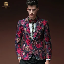 Free Shipping New fashion fanzhuan Men's male Autumn winter man Slim suit floral blazer jacket large size 6XL 2 colors 14078-2