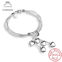 New Arrival Fashion 925 Sterling Silver Bracelets Elegant Multilayer Love Heart Tassel Pendant Chain Bracelet For Women Jewelry