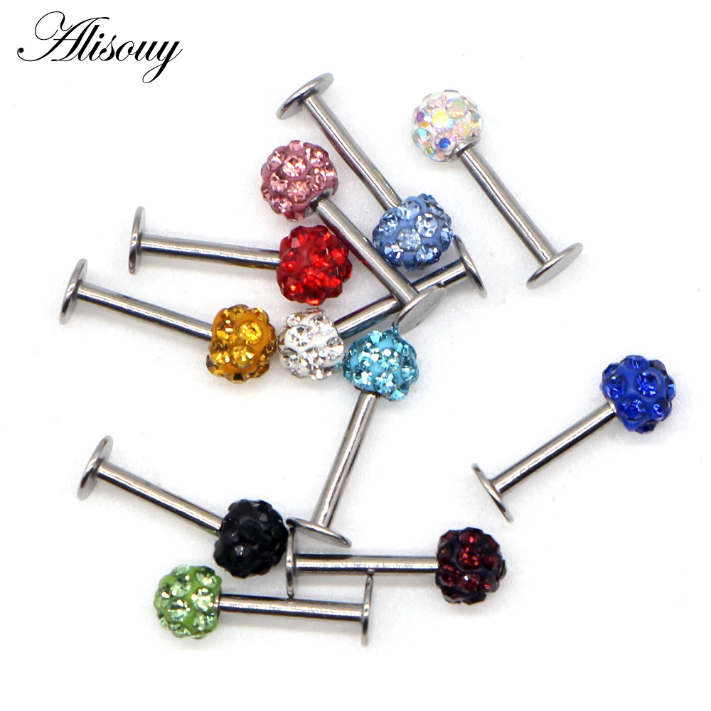 Alisouy Stainless Steel Women Men Labret Lip Piercing Jewelry Crystal Ball Ear Studs Nose Ring Colorful Body Piercing Jewelry