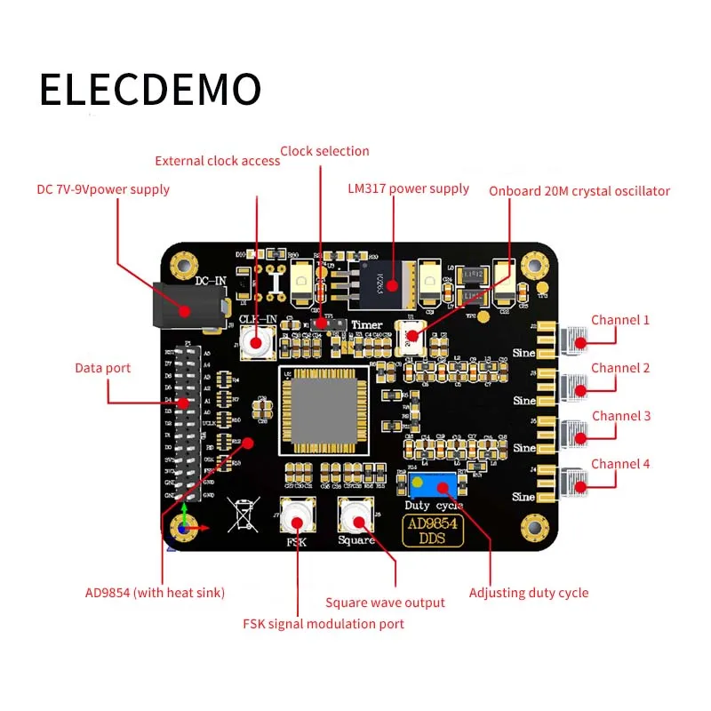 Signal Generator Module AD9854 High Speed DDS Module Signal Source Sine Wave Square Wave Signal Generator