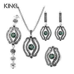 4 Pcs/lot Hot Vintage Wedding Jewelry Sets Gray Crystal Necklace Earrings Bracelet And Rings For Women Party Accessories