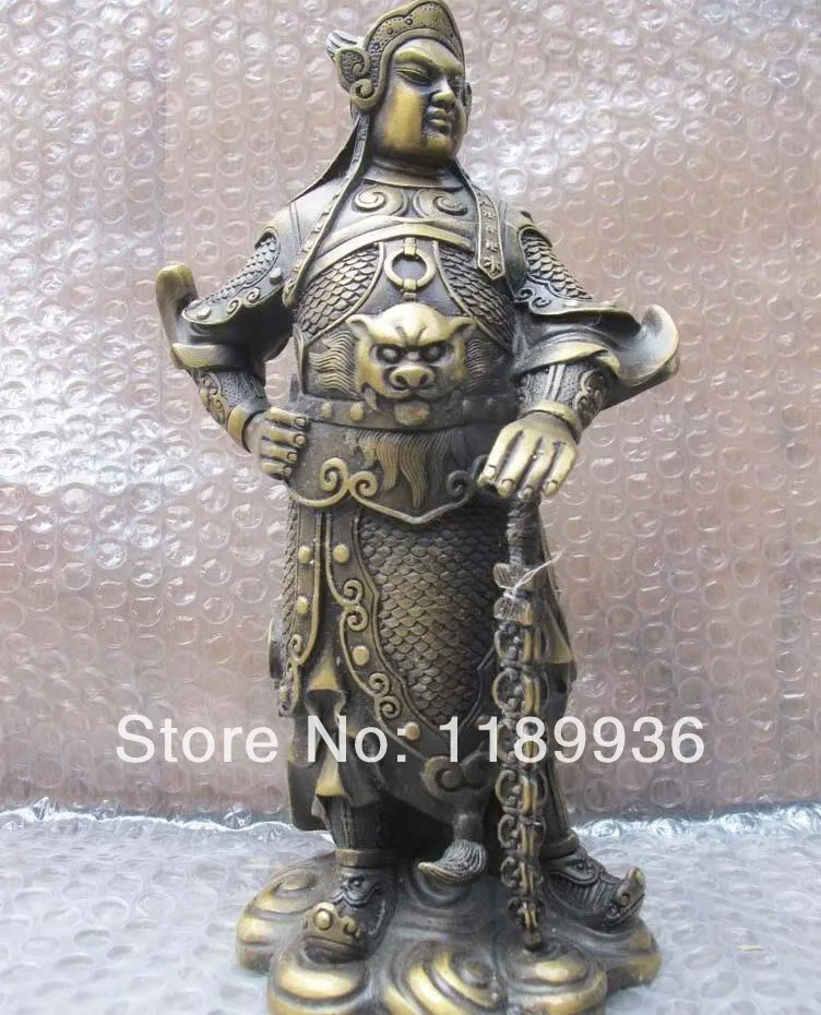 Chinese Vintage Bronze Wei Tuo warrior Protection of God buddha StatueChinese