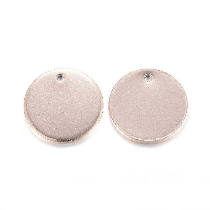 100pcs 15mm Stainless Steel Flat Round Charms Pendants Metal Blank Stamping Tags for Jewelry Smooth Surface Hole: 1mm