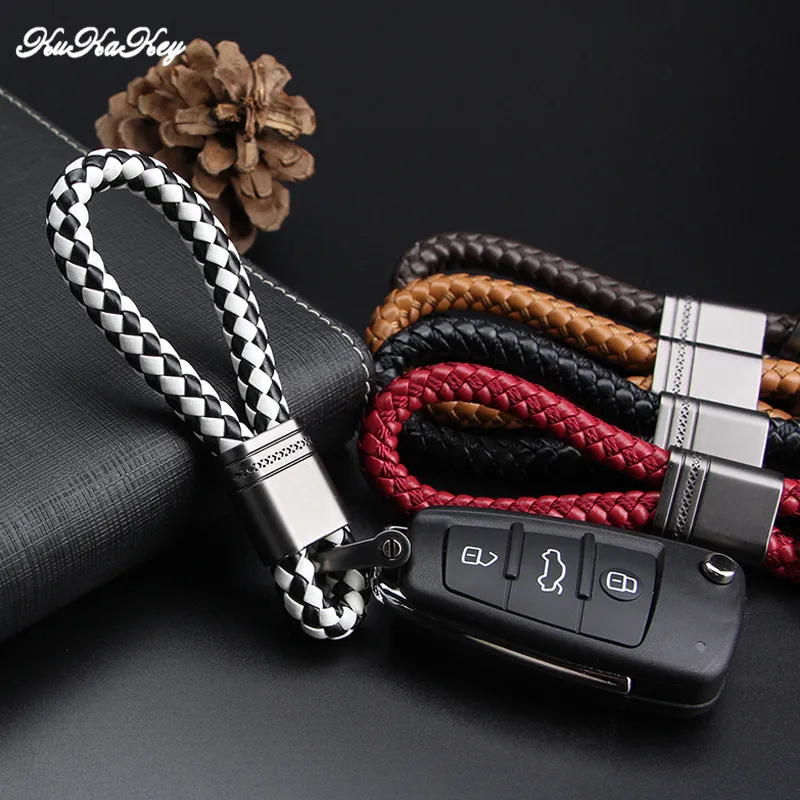 KUKAKEY Hand Woven Car Key Chain Rings Fob For Seat Leon ibiza cordoba Smoke Gray Keychain Keyrings Auto Car Styling Accessories