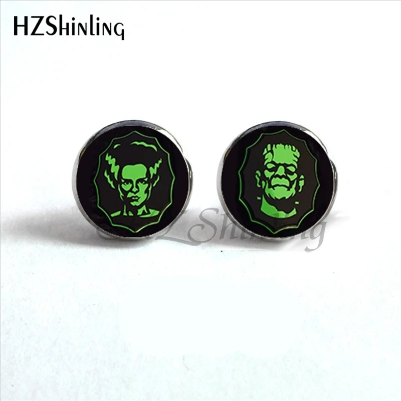 ED-0019 Traditional Frankenstein and His Bride Stud Earrings Handmade Glass Dome Bride of Frankenstein Earring HZ4