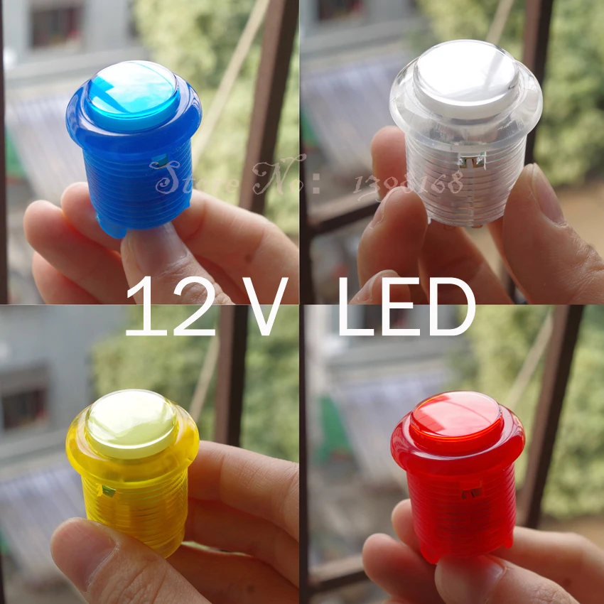 

50PCs 12V 28mm Crystal glowing LED Arcade Push Buttons with Built-In Microswitch and LED/ Arcade button / Arcade Machines