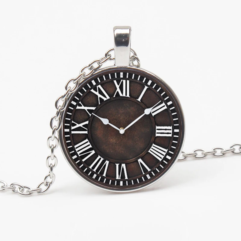 Fashion Wrought Iron Clock Glass Necklace Charm Wall Clock Necklace Time Gift Retro Time Private Custom Friend Gift Souvenir Toy