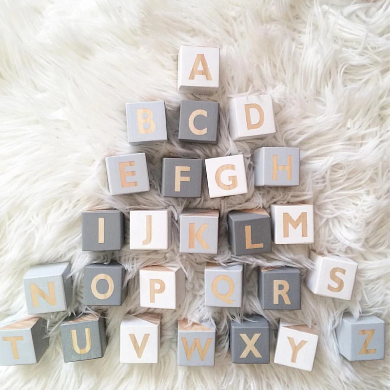 

Wooden Alphabet Montessori 26 English Letters Learning Teaching Materials Blocks Puzzle Baby Room Decor Photography Accessories