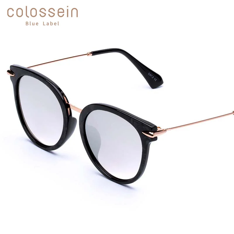 

COLOSSEIN Sunglasses Cat Eye Women Black Pink Frame Flat Eyewear Coating Vintage Fashion Style oculos de sol feminino UV400