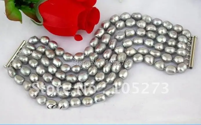 6Strands AA 8-12MM Gray Color Baroque Shaper Pearl Bracelet White Color Magnet Clasp 8'inchs Beautiful Women's Jewelry FN1931