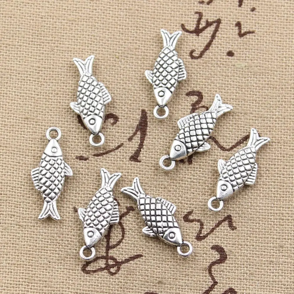 15pcs Charms Double Sided Fish 20x8mm Antique Making Pendant fit,Vintage Tibetan Bronze Silver color,DIY Handmade Jewelry