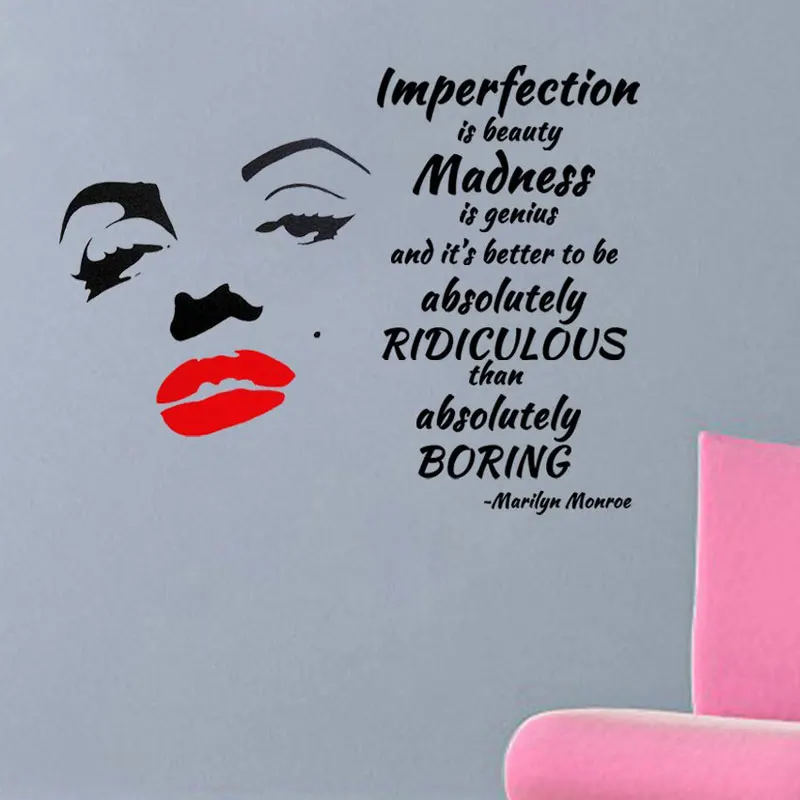 

Marilyn Monroe Quote Better To Be Absolutely Ridiculous Than Absolutely Boring With Red Lips Home Wall Decal Makeup Sticker 3080