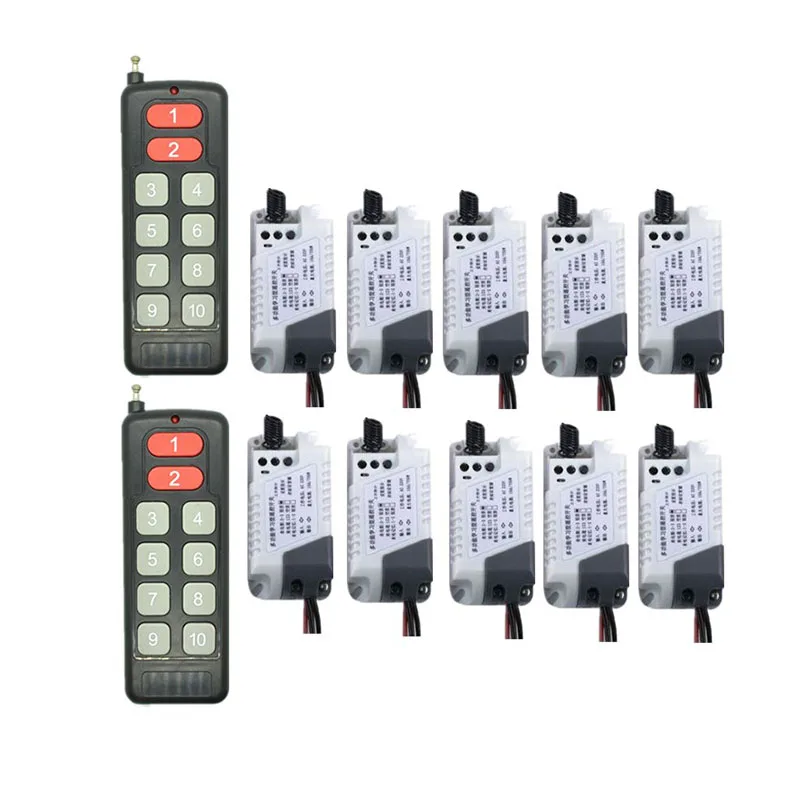 AC 220V 10A 10Ch Wireless Remote Control Switch System Receiver Transmitter 12 Buttons Remote 433Mhz