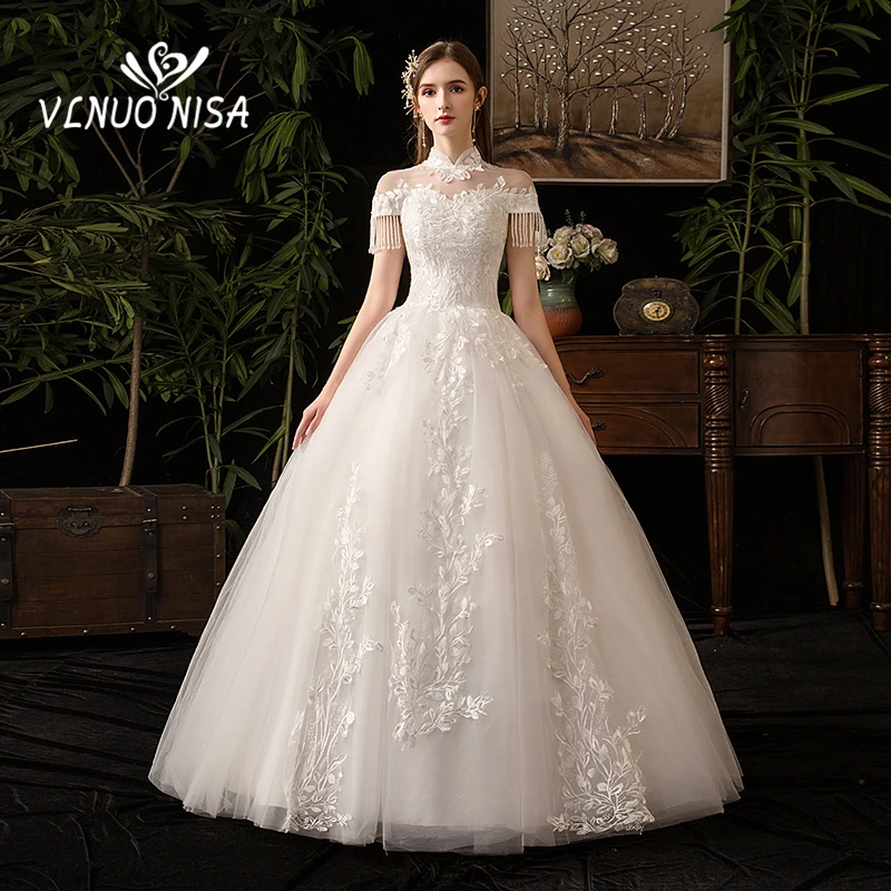 

Vestido De Noiva 2023 Lace Embroidery White Wedding Dress Bead Tassel Appliques Robe De Mariee Plus Size Ivory Bridal Ball Gown