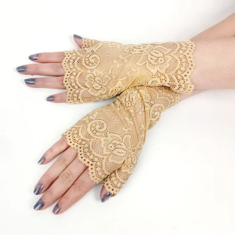 JaneVini Sexy Short Lace Wedding Glove Cheap Fingerless Wrist Length Bridal Gloves Evening Party Dance Gloves Mariage Accessoire