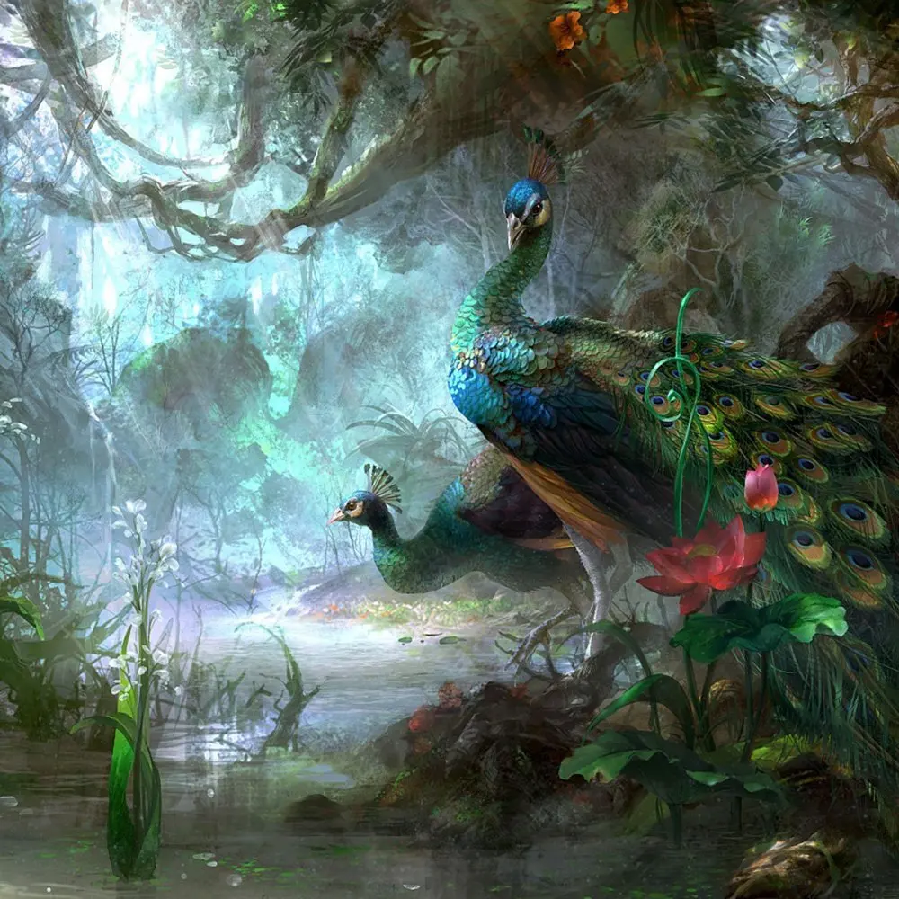 Capisco Forest and peacock photo background fantasy photography backdrops for studio props baby and girl background