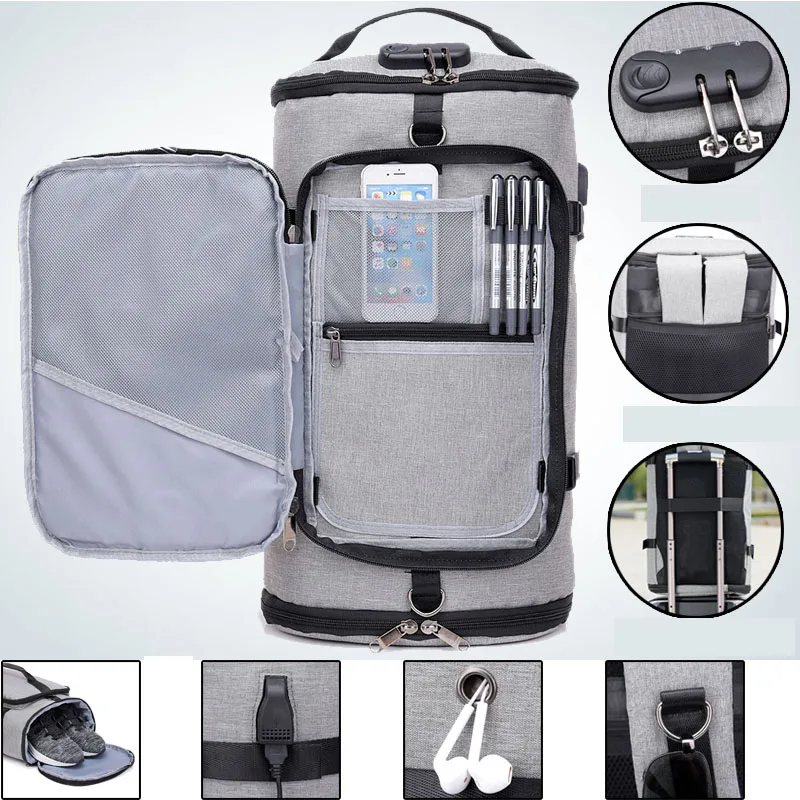 USB Anti-theft Gym backpack Bags Fitness Gymtas Bag for Men Training Sports Tas Travel Sac De Sport Outdoor Laptop Sack XA684WA