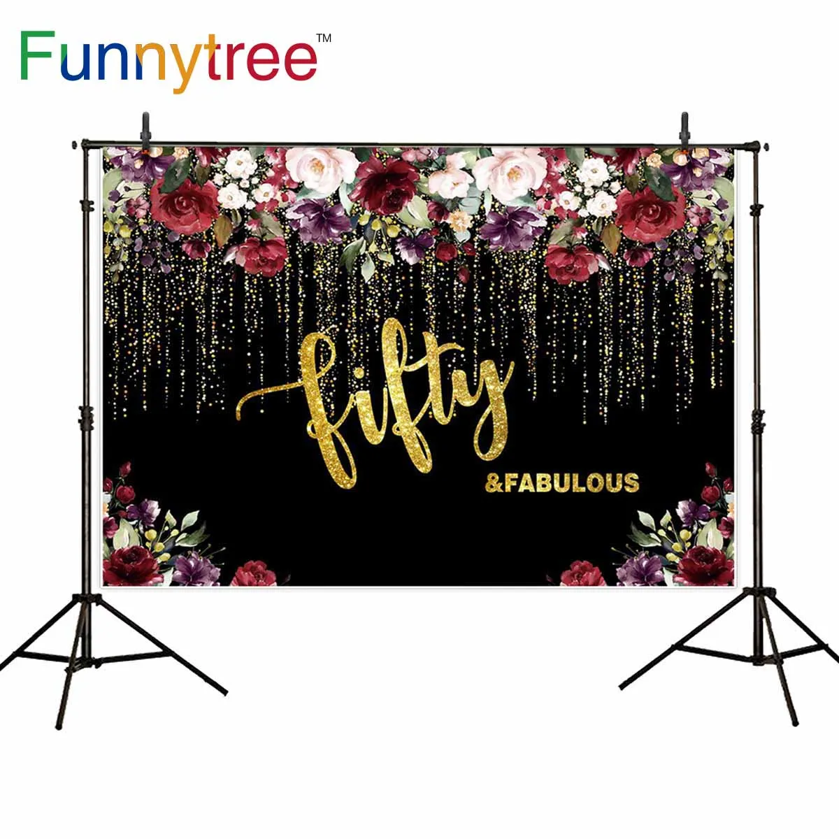 Funnytree photocall background 50 flower wedding tassel golden party portrait photography photo studio photoshoot customization