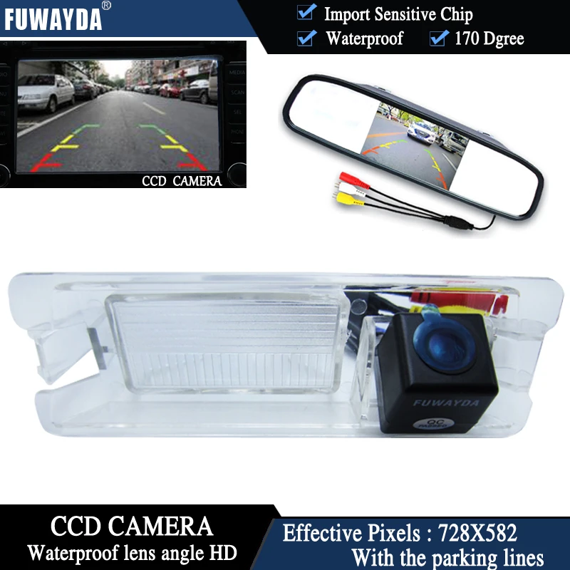 FUWAYDA Color CCD Chip Car Rear View Camera for Nissan March Renault Logan Sandero + 4.3 Inch Rearview Mirror Monitor WATERPROOF