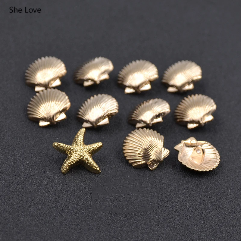 Chzimade 10 Pz/lotto di Metallo Stelle Marine Conchiglia Borsette Bottoni Flatback Abbellimento Bottoni Indumento FAI DA TE Accessori Per il Cucito