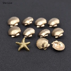 Chzimade 10 Pz/lotto di Metallo Stelle Marine Conchiglia Borsette Bottoni Flatback Abbellimento Bottoni Indumento FAI DA TE Accessori Per il Cucito