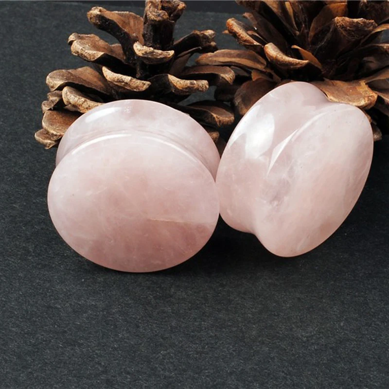 Ear Expander Body Piercing Jewelry Pair Rose color Quartz Organic Flesh Tunnels Stone Ear Plugs Ear Gauges Expander Stretcher