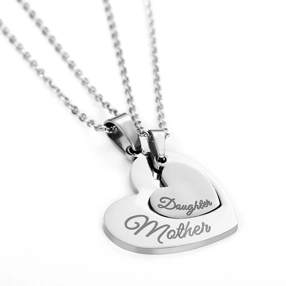 

2pcs/Set Love Heart Mother Daughter Necklace Stainless Steel Splicing Hollow Heart Letter Necklaces for Women Jewelry