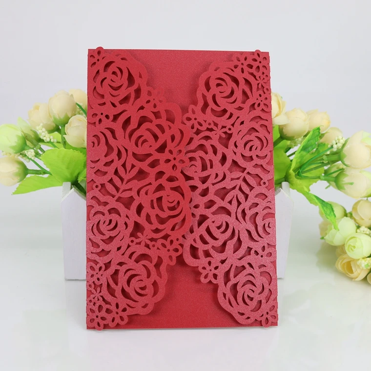 10pcs White/Pink/Red damask Flower Business/Party/Birthday Laser Wedding invitation card, no envelope,no insert