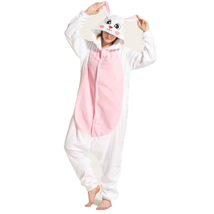 Adults Polar Fleece White Rabbit Animal Kigurumi Women\'s Men\'s Onesies Pyjamas Cosplay Costume for Halloween and Carnival Party