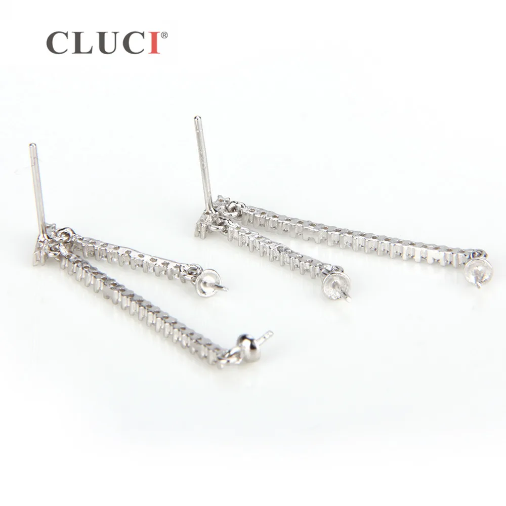 CLUCI 925 Sterling Silver Straight Earrings Women Pearl Earring Mounting for Jewelry Making Silver 925 Stud Earrings SE048SB