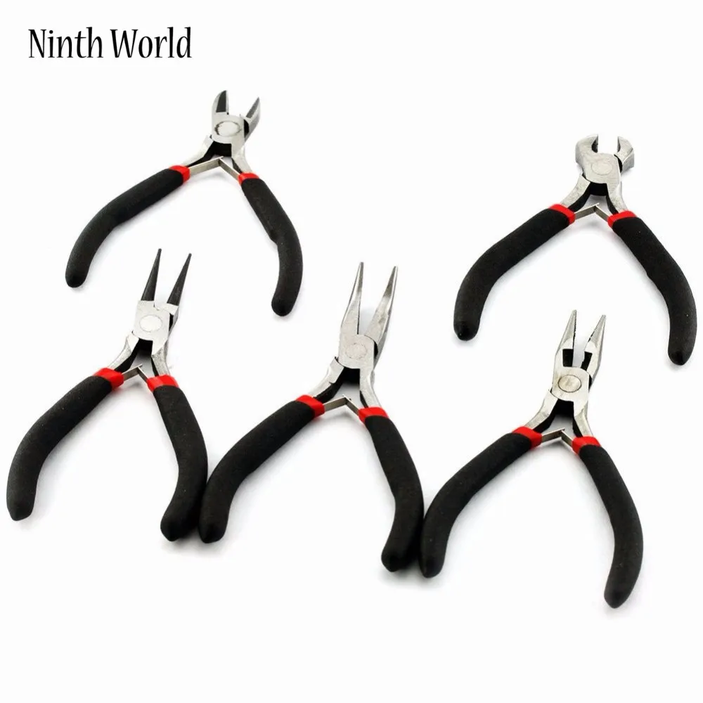 

5PCS/Lot Black Handle Mini Jewellery Plier Cutter Chain Round Bent Nose Beading Making Repair Tool Kit