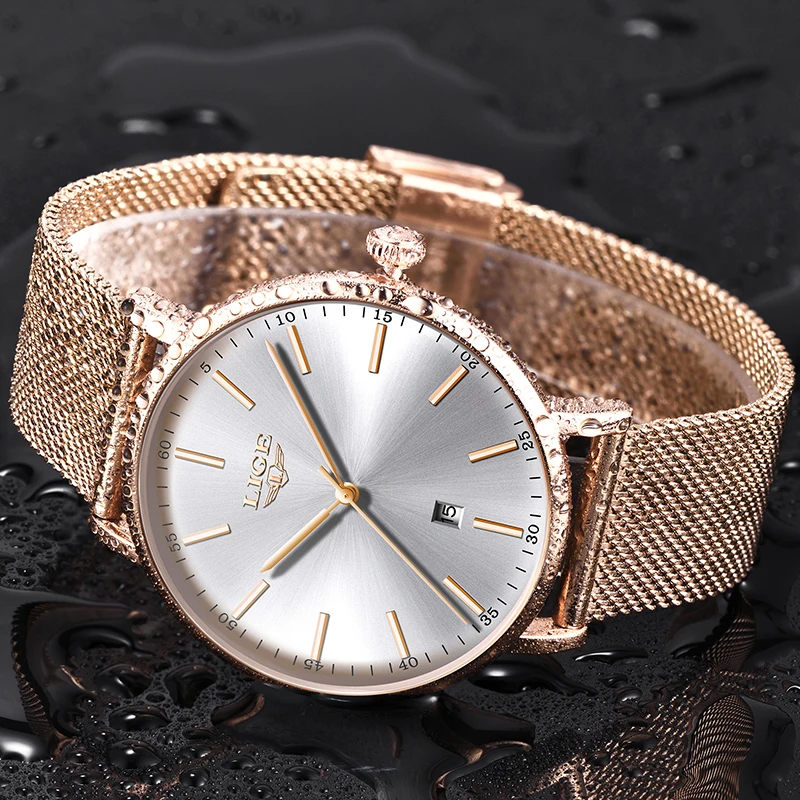 LIGE Top Brand Luxury Woman Watch Fashion Elegant Waterproof Quartz Watches for Women Ladies Stainless Ultra Thin Casual Clocks