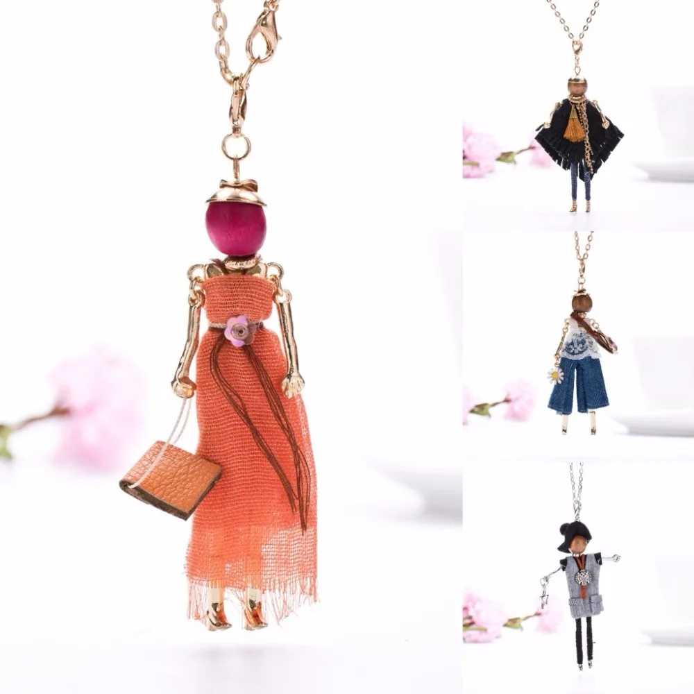 Fashion Lady Girl Doll Necklace Dress Handmade Frence Charm Women Necklace Choker Statement Pendant Flower Jewelry Accessories