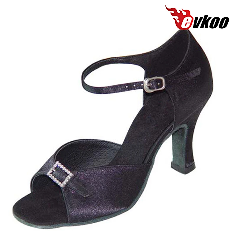 

Evkoodance Sexy Black Leopard Tan Color 7cm Heel Satin With Customsized Buckle Woman Latin Salsa Dance Shoes Evkoo-113