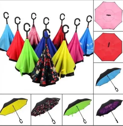 Inverted Umbrellas Double Layer Upside Down Inverted Folding Umbrella Reverse Parasols Sunny and Rainy Umbrella Party Favor GIFT