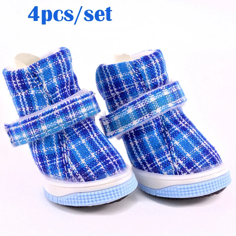 Plaid New Dog Shoes Winter Autumn Pet Snow Warm Boots 4pcs/Set Puppies Breeds Cats Footwear Accessories For Small Animals Yorkov