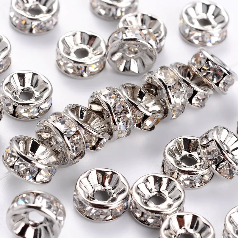 200pcs Brass Rhinestone Spacer Beads Grade AAA Straight Flange Nickel Free Rondelle Crystal about 6x3mm, Hole: 1mm