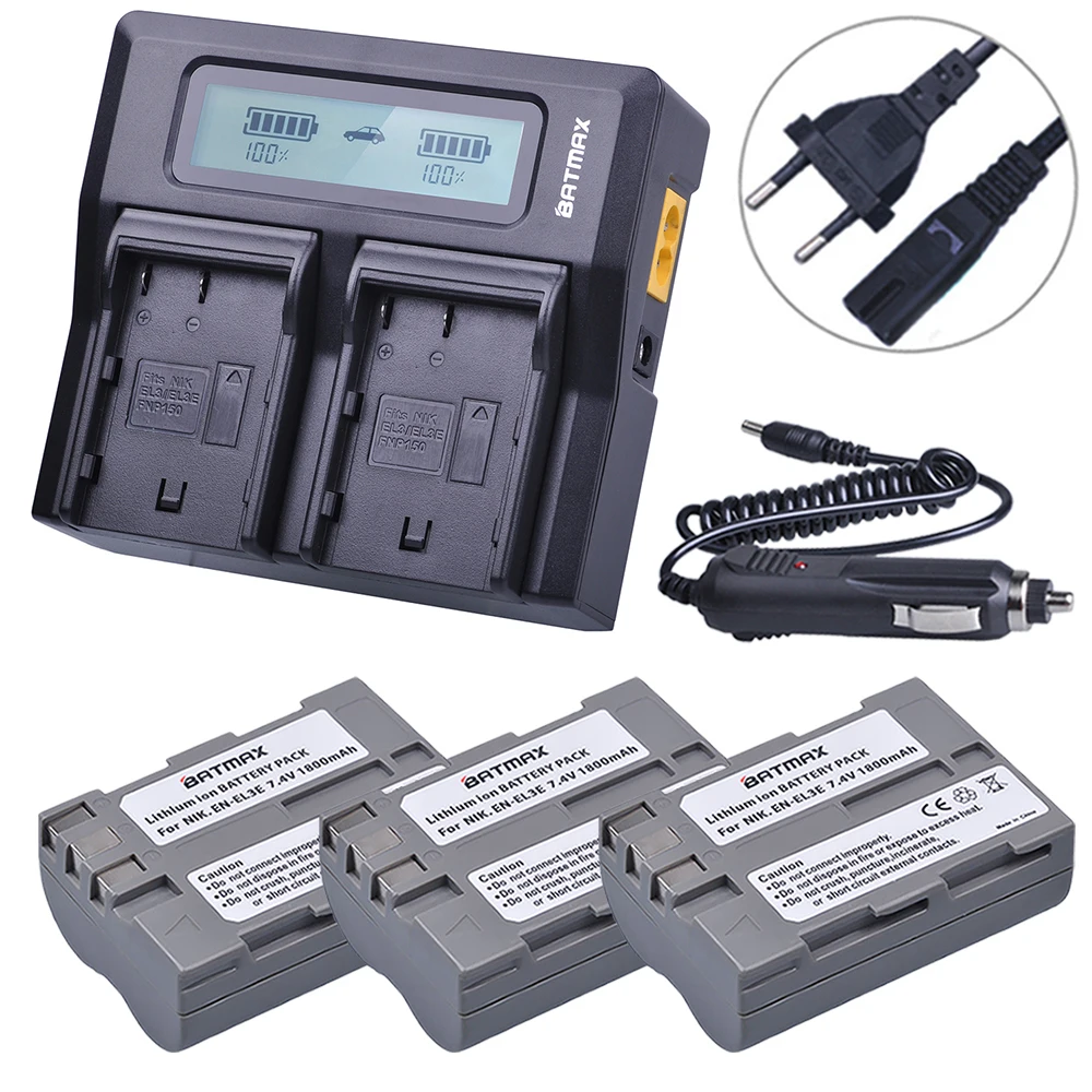 

Batmax EN-EL3E EN EL3e 3PCS battery+LCD Rapid Dual Charger for Nikon ENEL3e D300S D300 D100 D200 D700 D70S D80 D90 D50 MH-18A