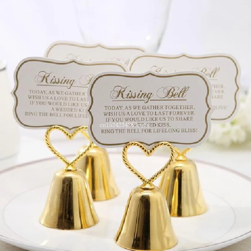 

200 Pcs Heart Kissing Bell Place Card Photo Holder Wedding Table Card Holder Bridal Metal Heart Shape Wedding Favors Decoration