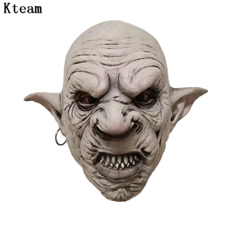 2019New Cool Goblins Mask with Earrings on the Ear Halloween Horror Mask Creepy Costume Party Cosplay Props Men Latex Scary Mask