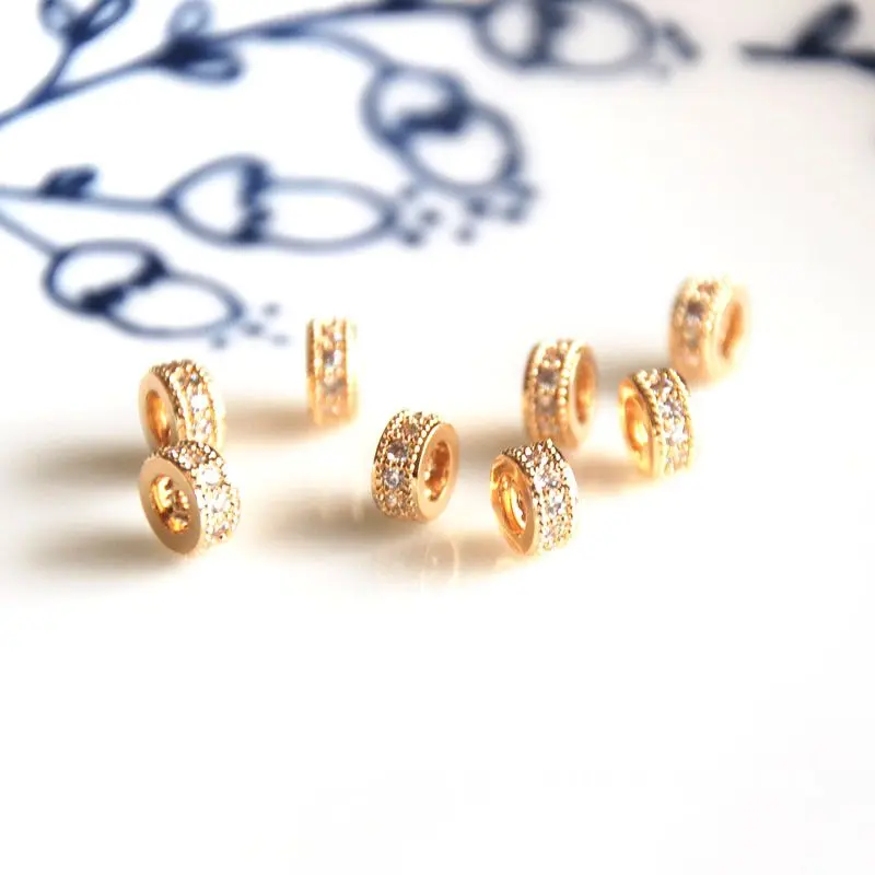 wholesale 2 pcs/lot gold color spacer golden cz stone embedded jewelry making DIY  for women