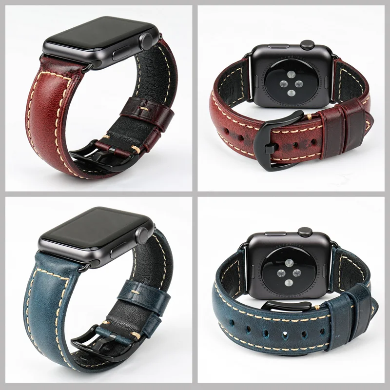 MAIKES Watch Bracelet For Apple Watch Band 45mm 44mm 40mm 41mm Series 9 8 7 6 SE 5 iWatch Vintage Oil Wax Leather Watch Strap