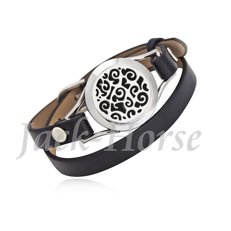 25mm Essential oil diffuser bracelet 316L stainless steel twist locket bracelet with genuine leather band match free pads