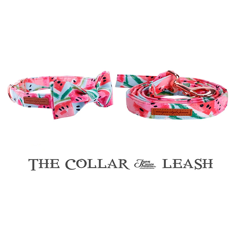 Leuke Roze Hond Kraag Of Leash Set Met Strikje Voor Grote En Kleine Hond Katoen Kraag Rose Goud metalen Gesp Huisdier Producten