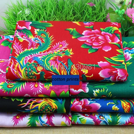 meter phoenix peony flowers cotton material red pink blue chinese national ethnic pattern thick twill cotton fabric tecido