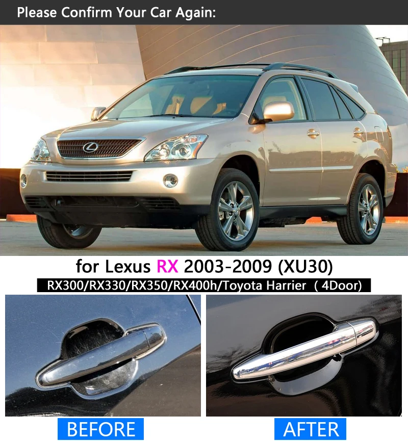 for Lexus RX 2003 - 2009 XU30 Chrome Handle Cover Trim Set RX300 RX350 RX400h Toyota Harrier Car Accessories Sticker Car Styling