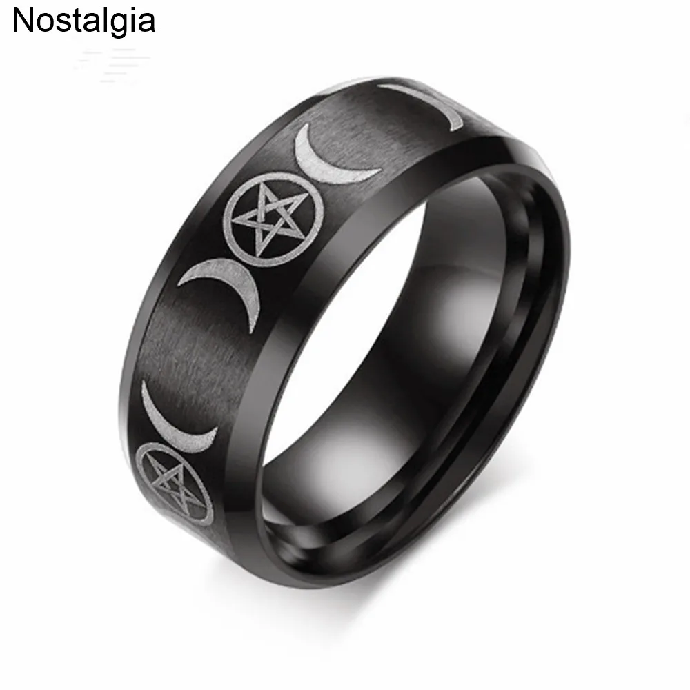 Anel deusa da lua tripla, wicca, bruxaria, titânio, lua, sinete, masculino, preto, punk, aço inoxidável, joia, presente para mulheres